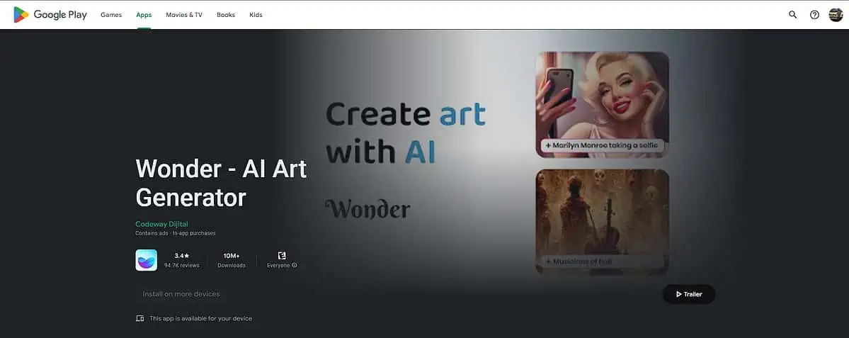 Wonder AI Art Generator Google Play Store