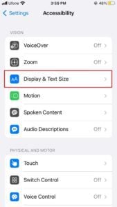display & text size in accessibility settings