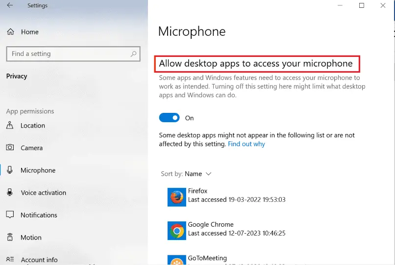 allow desktop apps to access your microphone