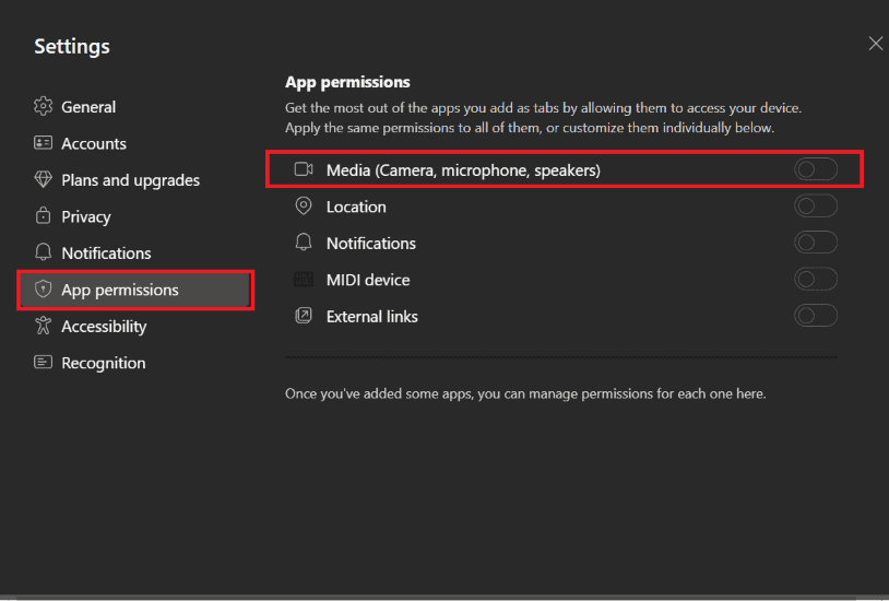 app permissions in settings