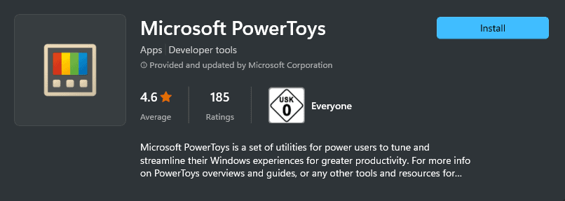Microsoft PowerToys Microsoft Store ratings