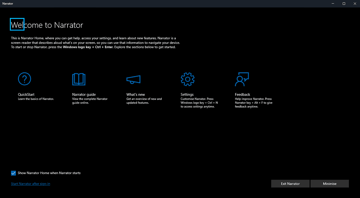 Narrator windows 11 interface