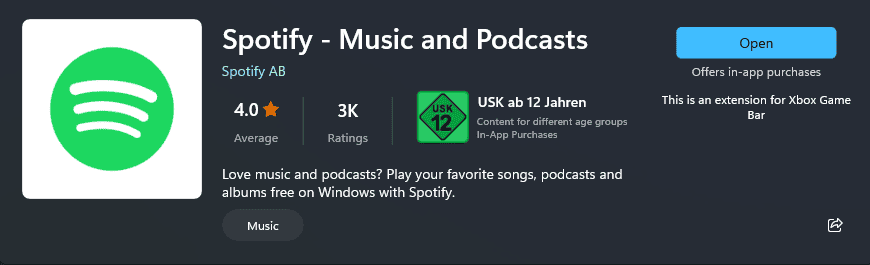 Spotify Microsoft Store ratings