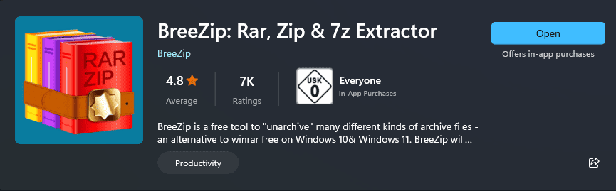 BreeZip rating Microsoft Store