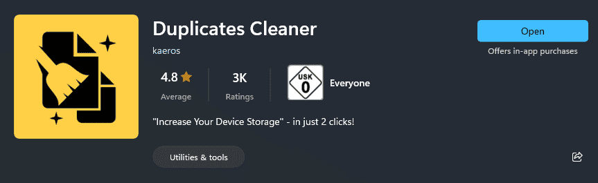 Duplicated Cleaner Microsoft Store Rating