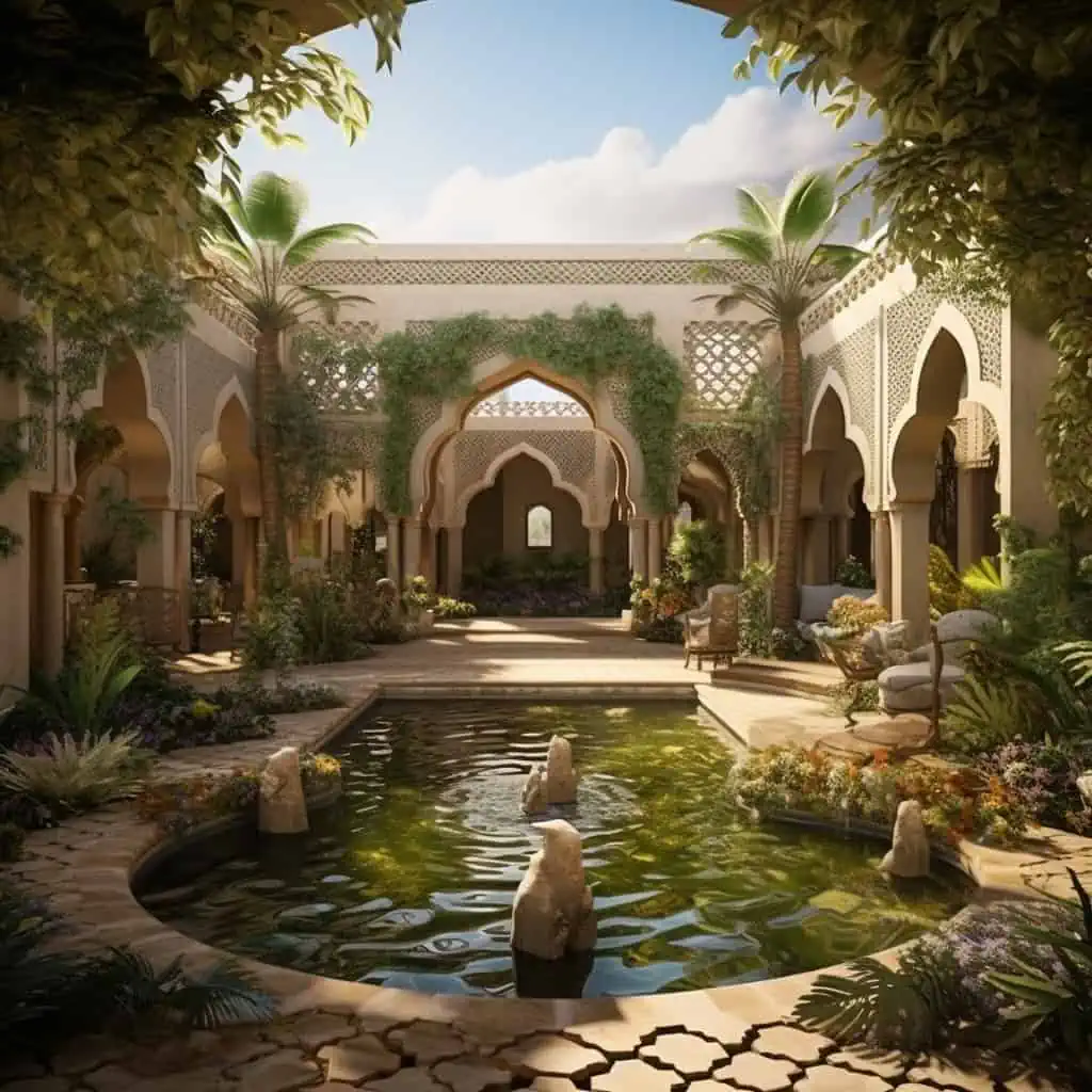 Design_an_Islamic_garden_depicting_paradise_on_earth Best Midjourney Arhitecture Prompts