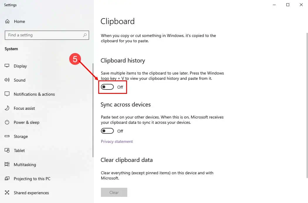 Disable clipboard history