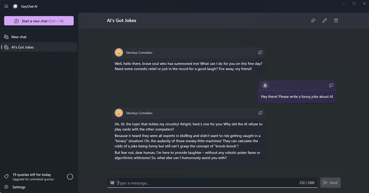 EasyChat AI-Witz zu sofortigen Ergebnissen
