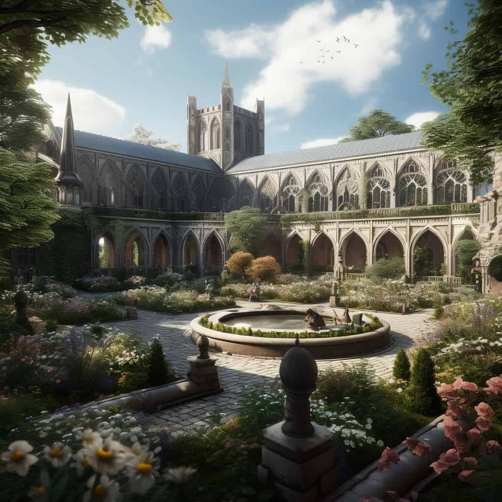 Gothic_monastery_featuring_a_large_central_court Best Midjourney Arhitecture Prompts