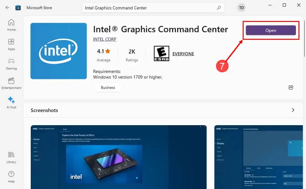 Intel Graphics Command Center Open