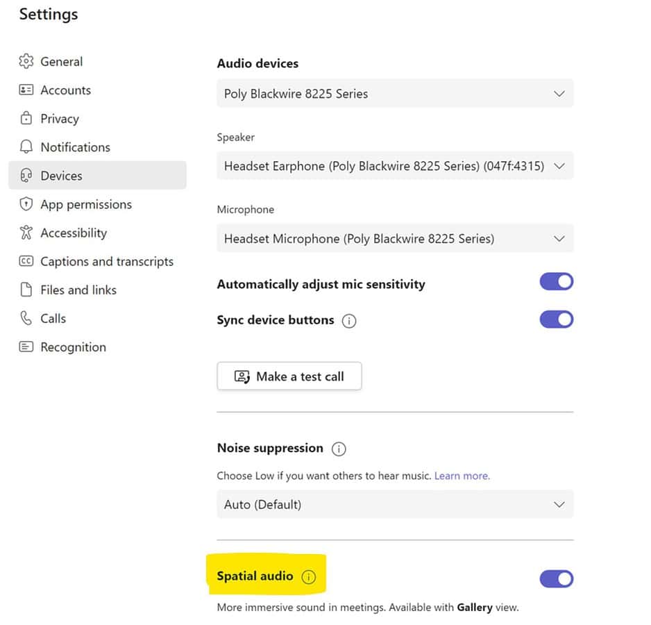 Microsoft Teams Spatial Audio support