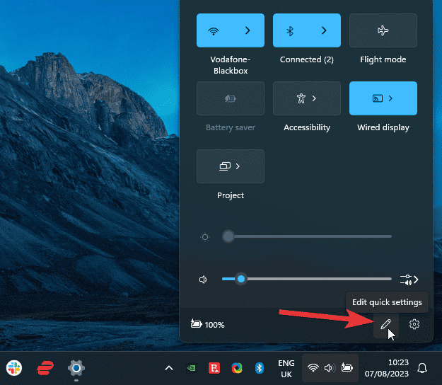 Edit quick settings option windows 11