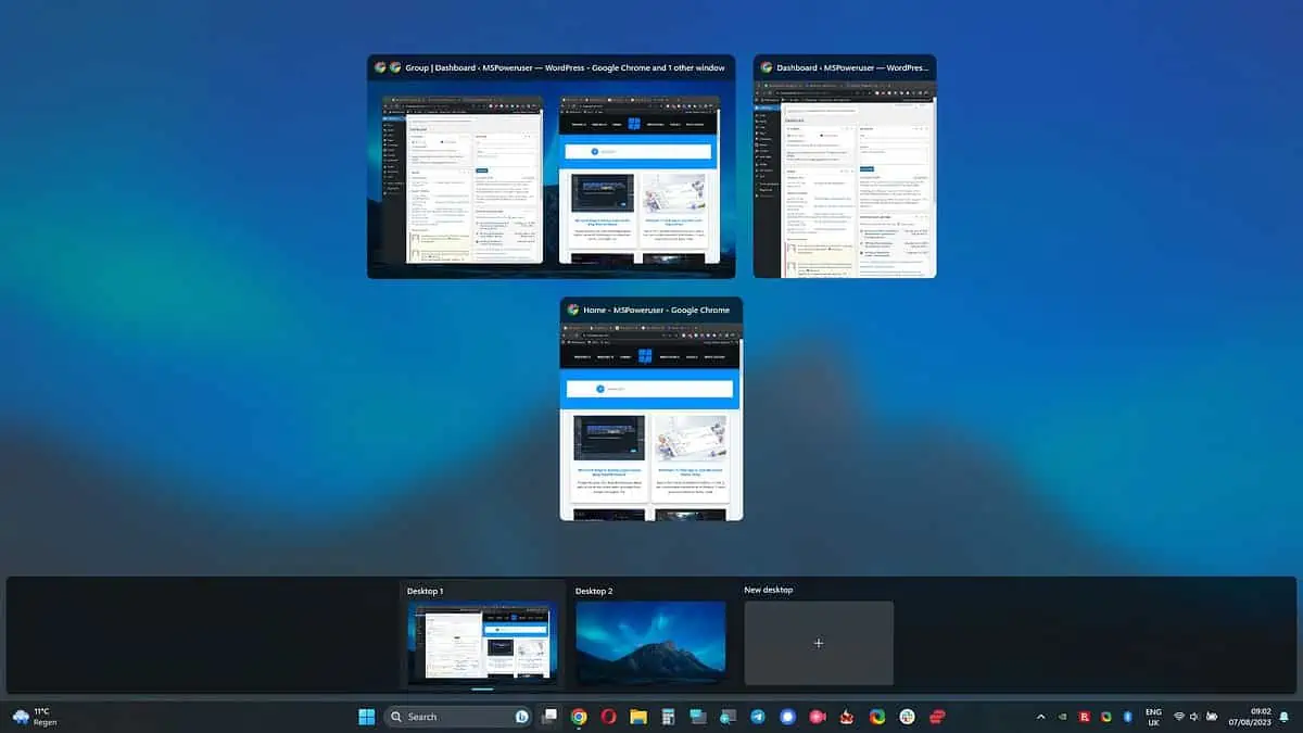 Task View menu opened with key combination Windows 11