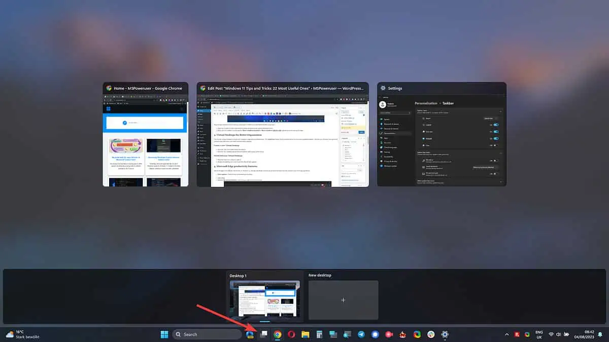 Task Viewer button and desktops Windows 11
