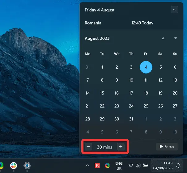 Setting timer for focus session windows 11