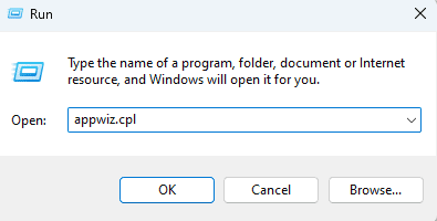 appwiz command inside Run dialog windows 11
