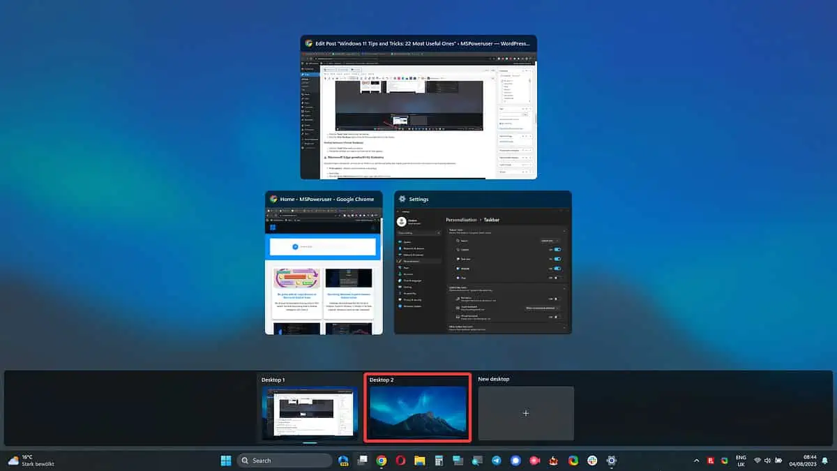 Changing desktops with Task View Windows 11