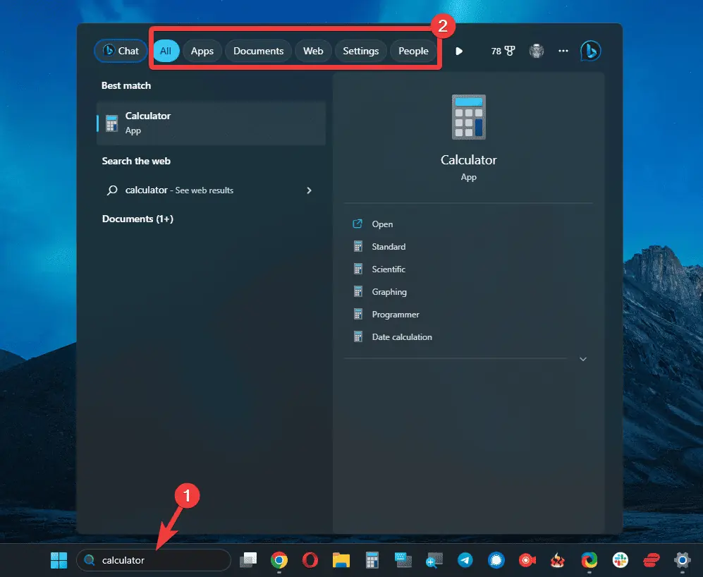 Customize search by using categories windows 11