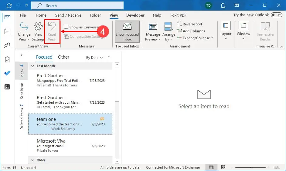 outlook switch back to default view