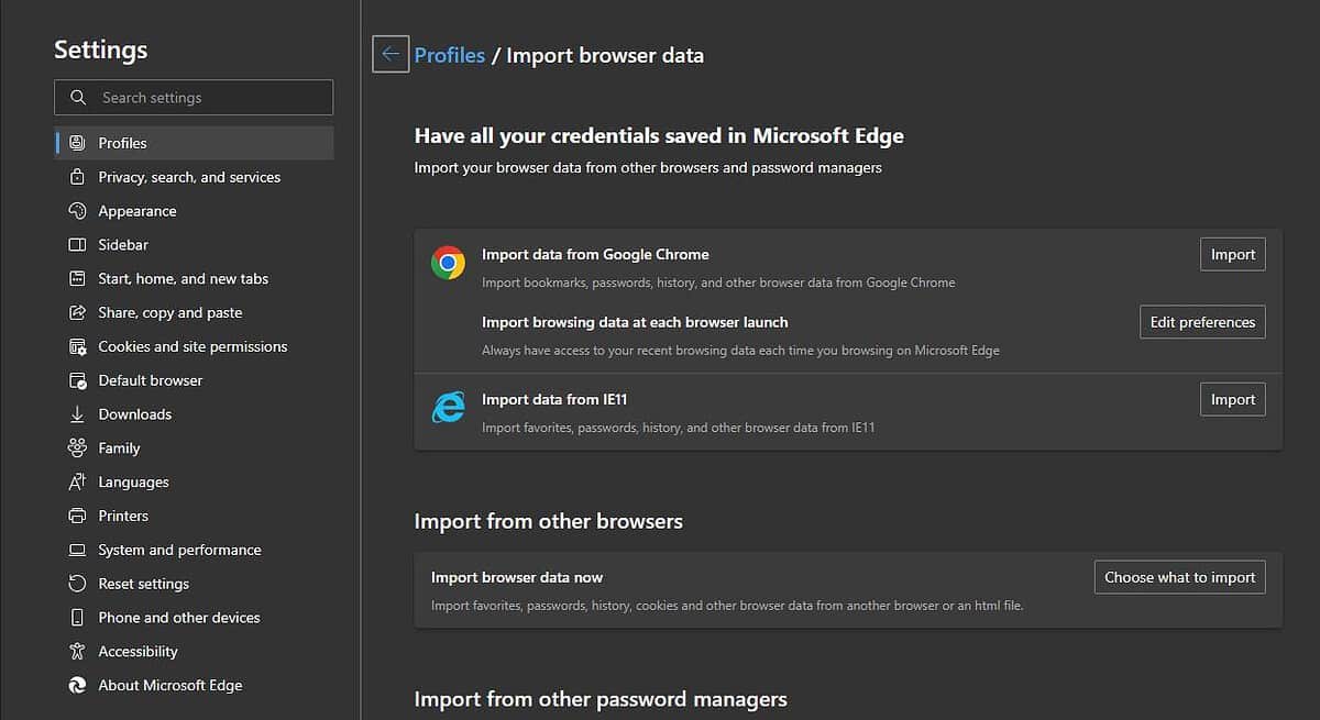 edge imports chrome data