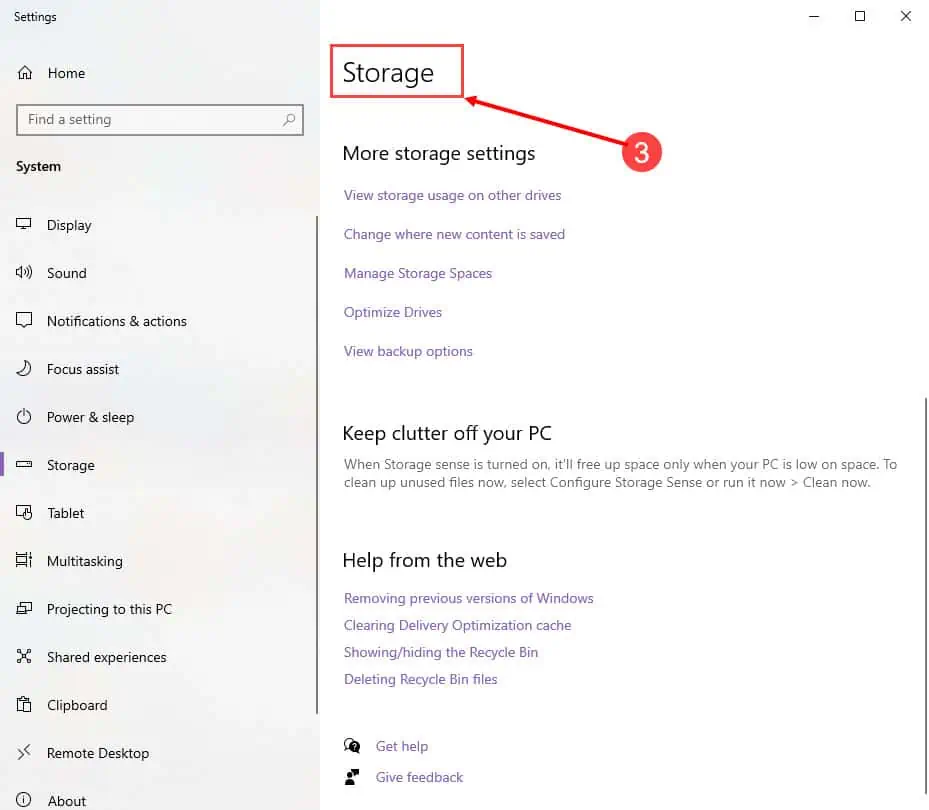 Storage settings page