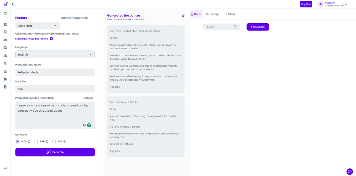 Longshot AI Email Writing Interface