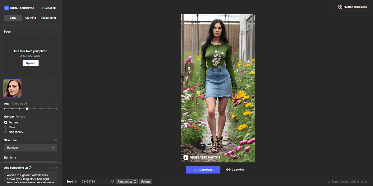 Generated.Photos Human Generator Interface