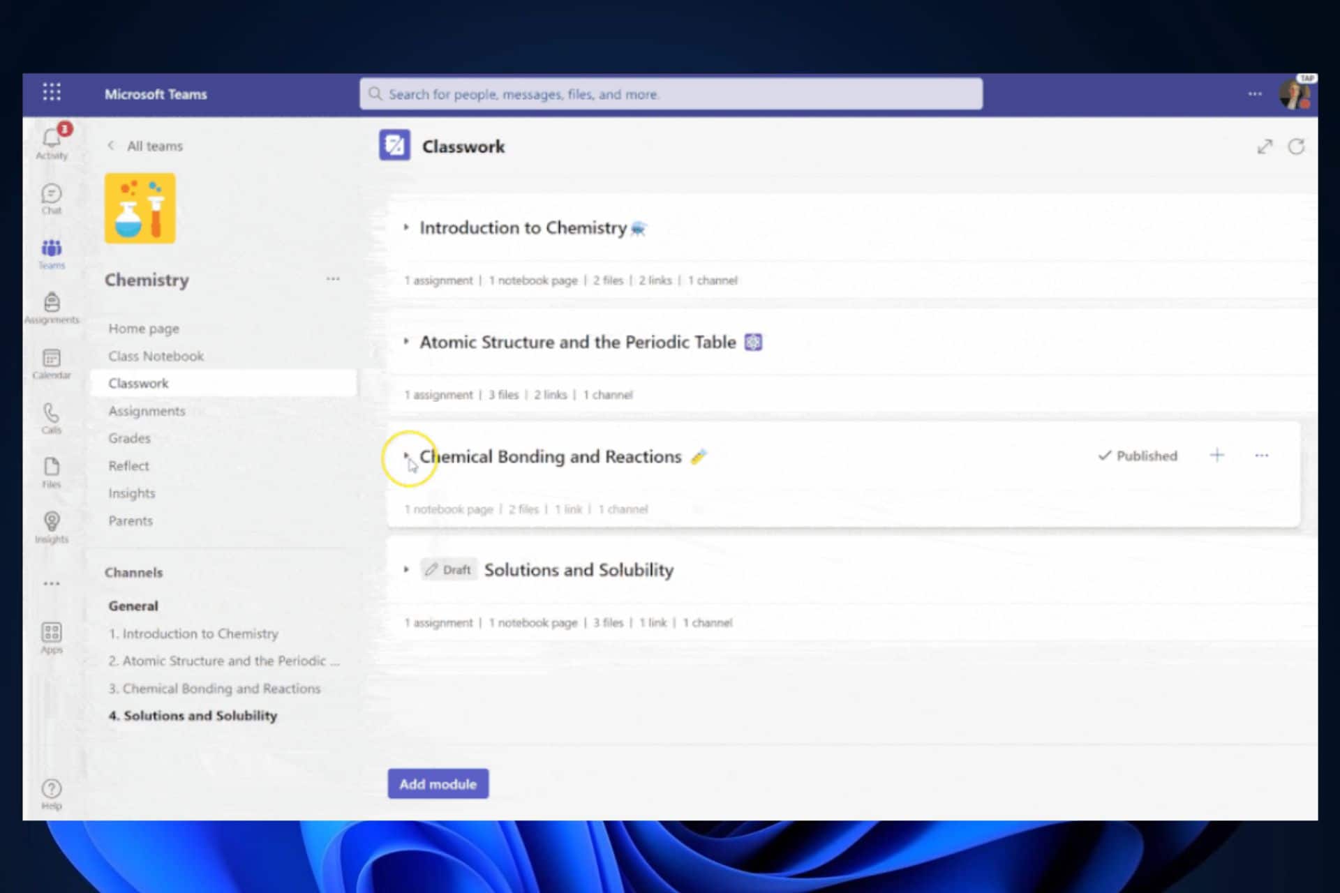 Classwork in Microsoft Teams