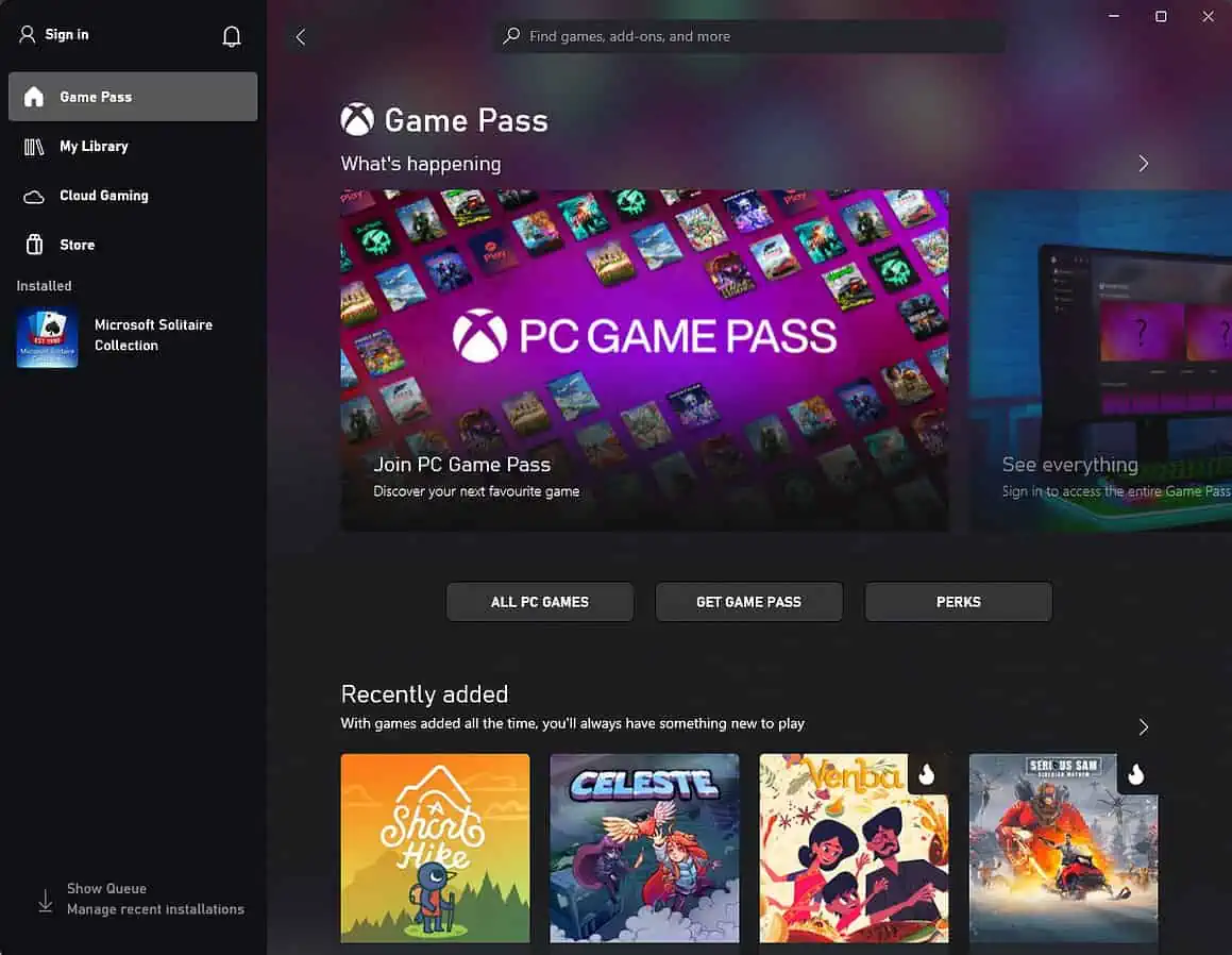 Xbox App interface