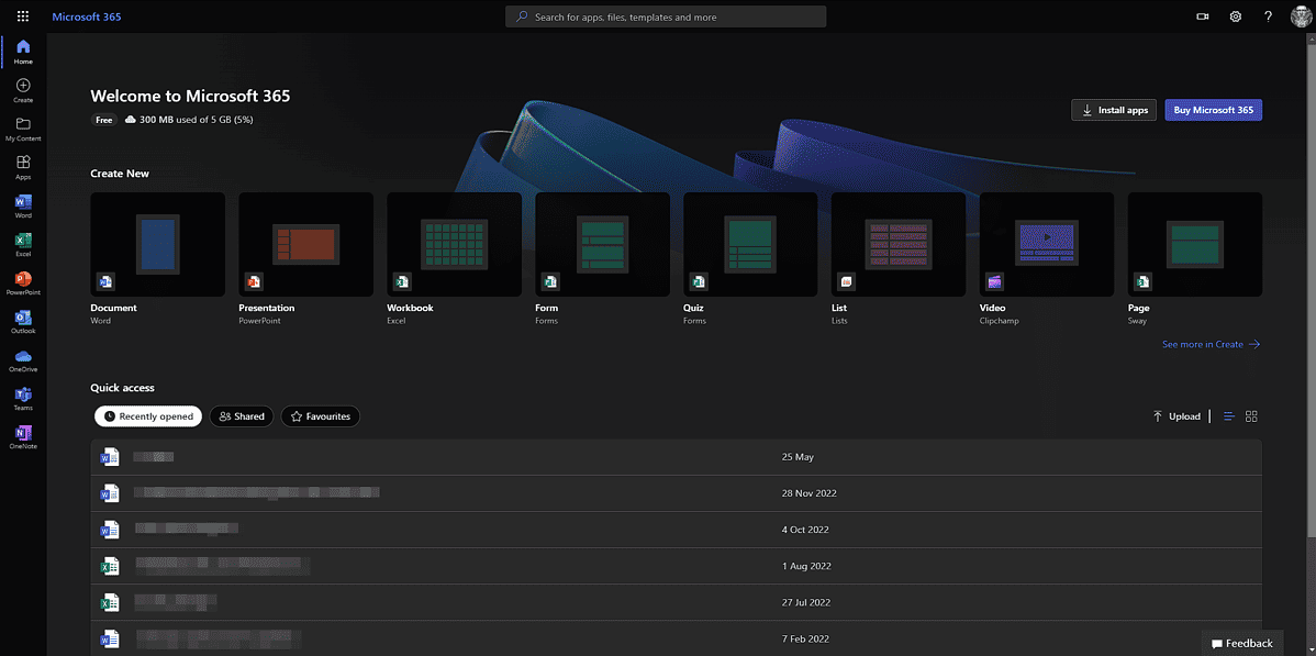 Microsoft 365 dashboard windows 11