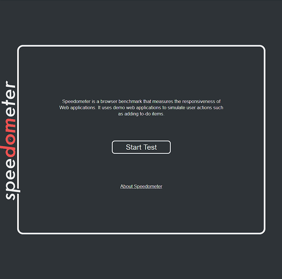 Speedometer 2.0 benchmark interface