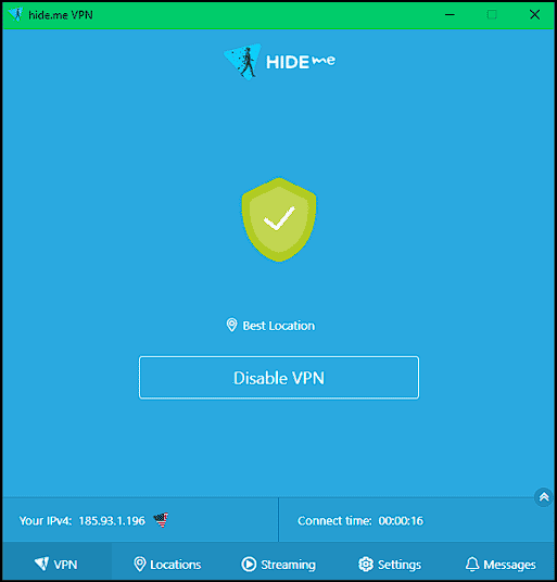 Hide.me interface