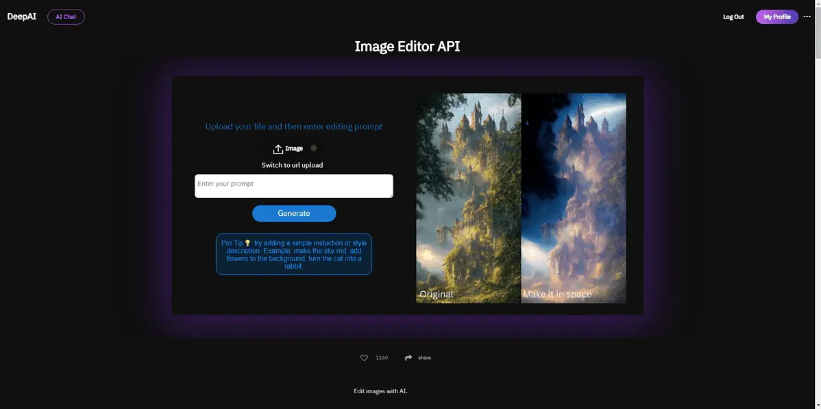 DeepAI Görüntü Düzenleyici API'si