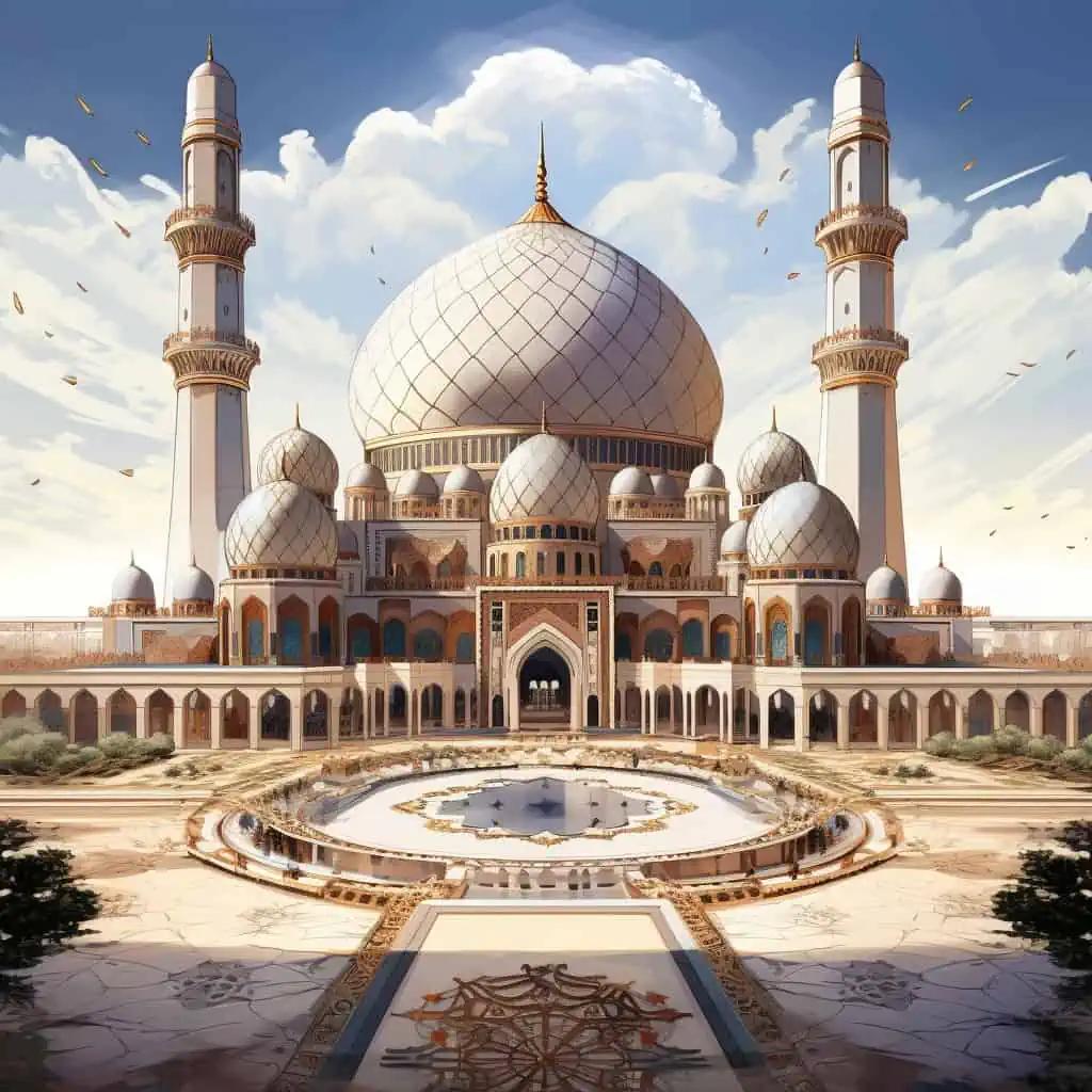 grand_mosque_with_distinctive_Islamic_features Best Midjourney Arhitecture Prompts