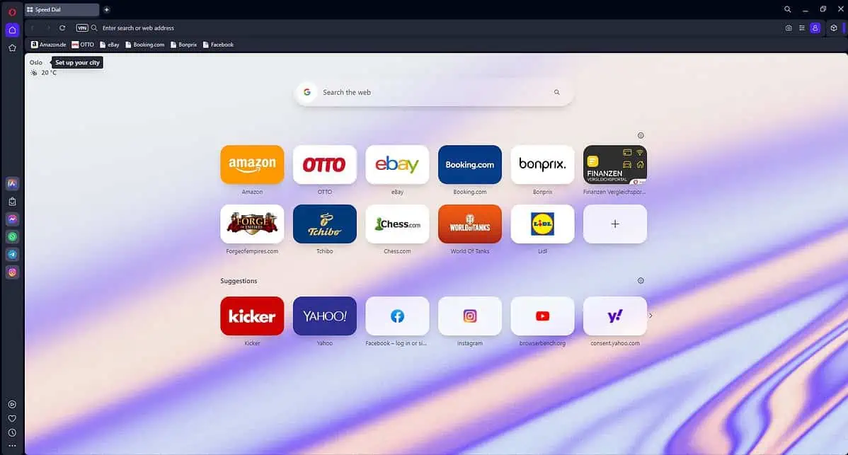 Opera browser interface