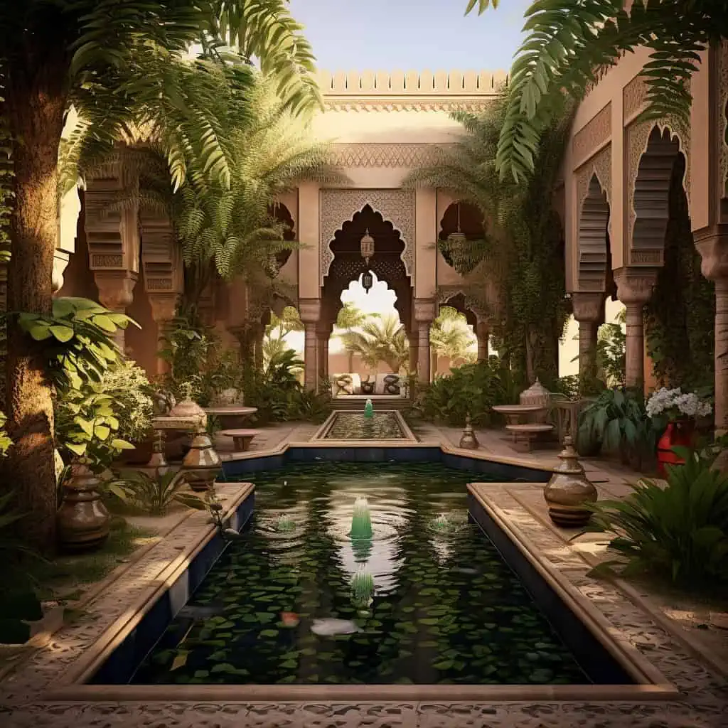 peaceful_Islamic_courtyard Best Midjourney Arhitecture Prompts