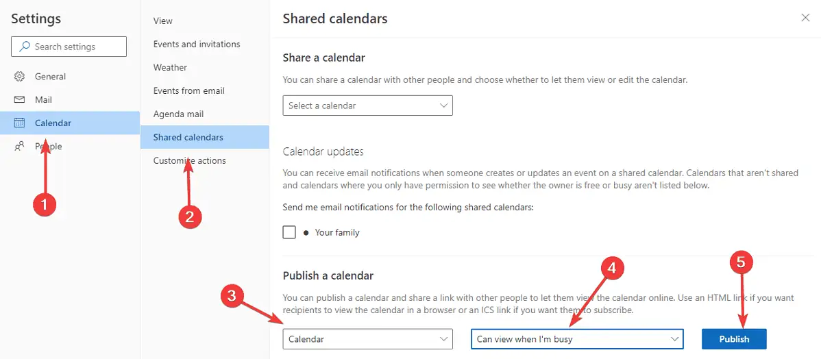 outlook shared calendars