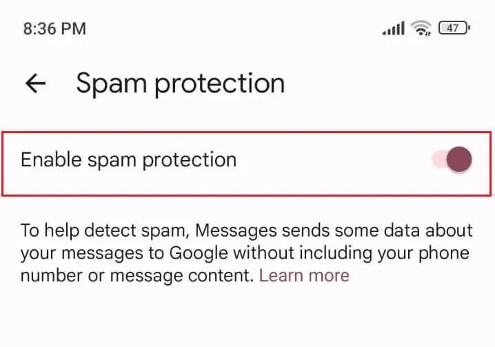 enable spam protection android