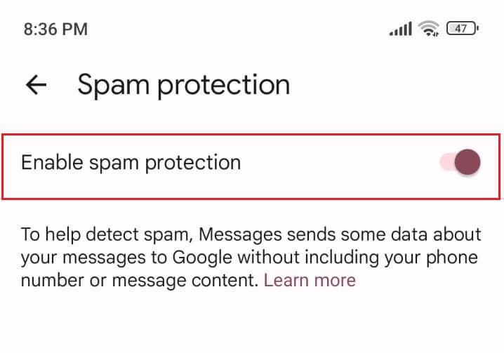 enable spam protection android