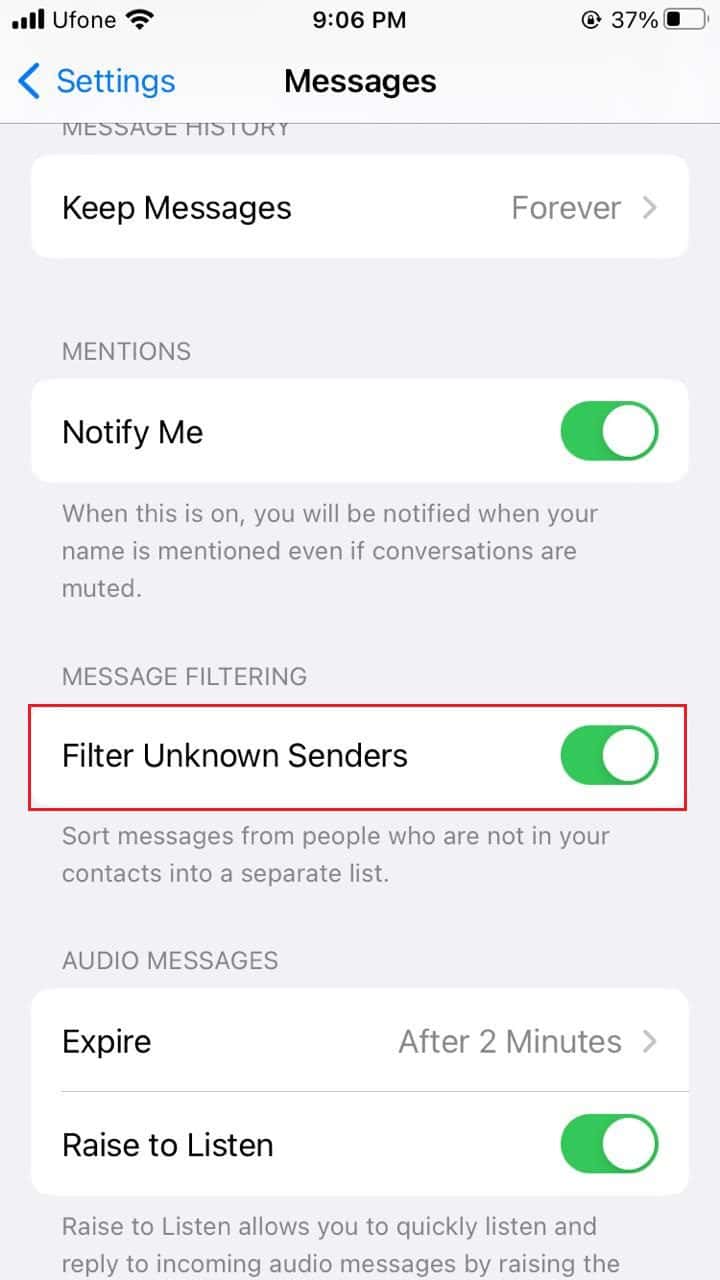 iphone filter unknown senders 