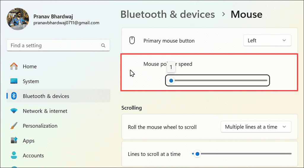 Adjust mouse pointer speed