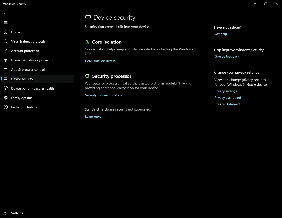 Безопасность устройства Защитника MS Windows