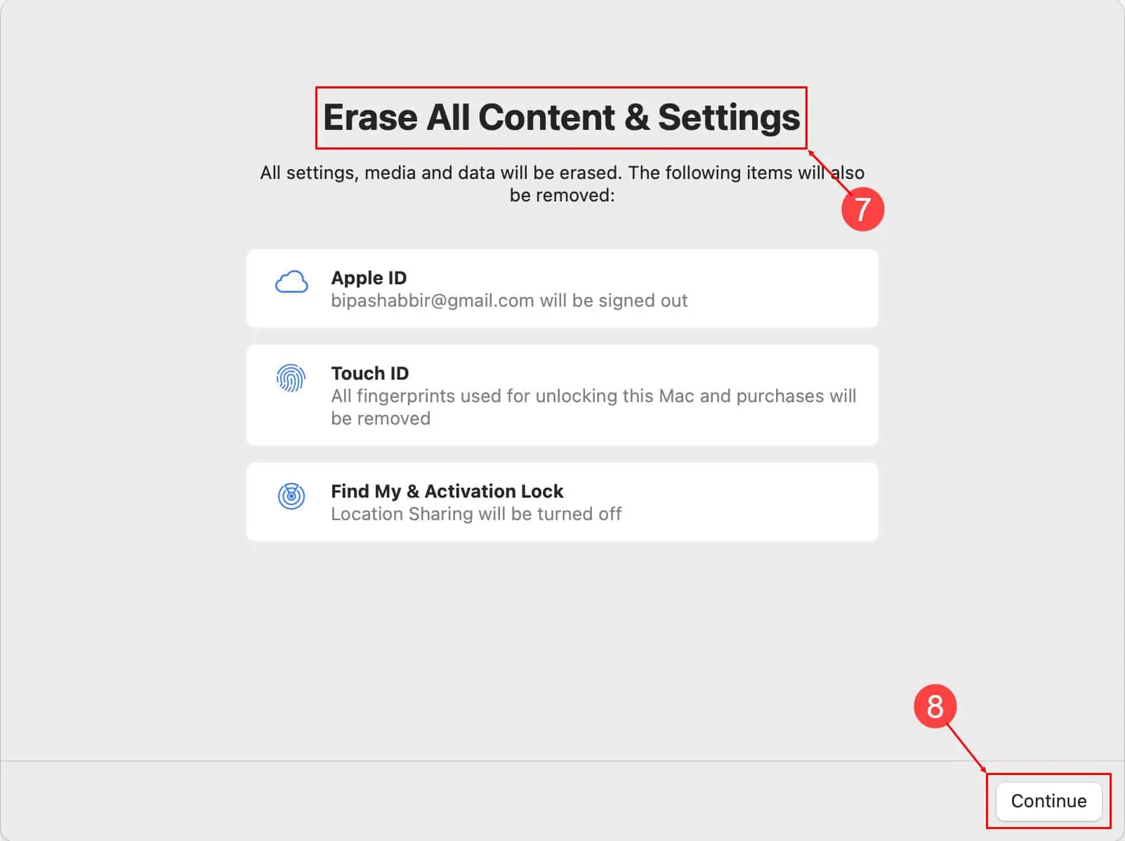 erase all content & settings on mac