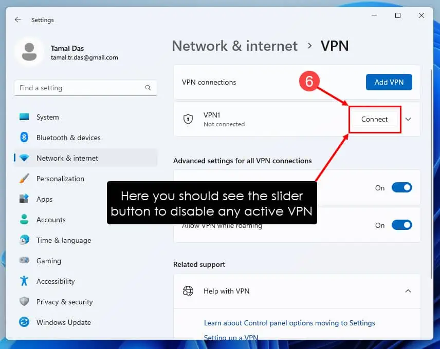 network & internet settings disable vpn