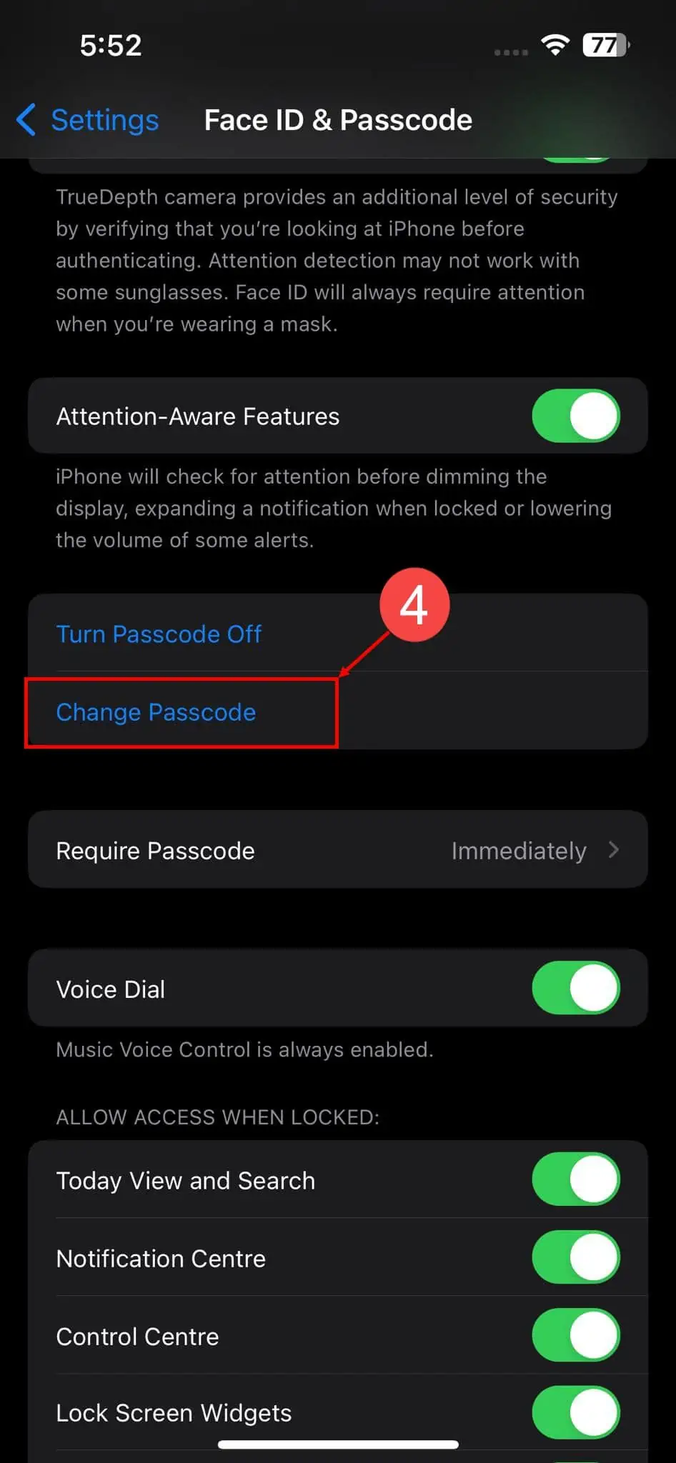 Face ID とパスコードの設定でパスコードを変更する