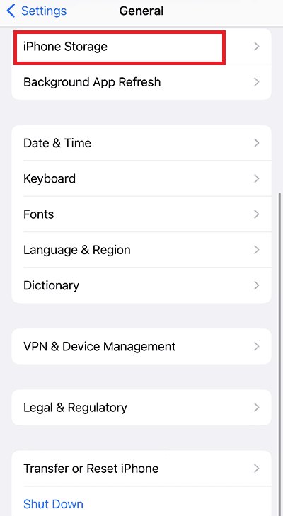 iphone storage in general settings