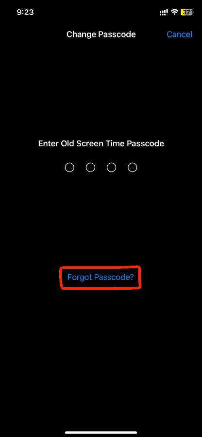 screen time forgot password