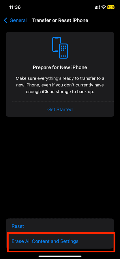 erase all content and settings on iphone