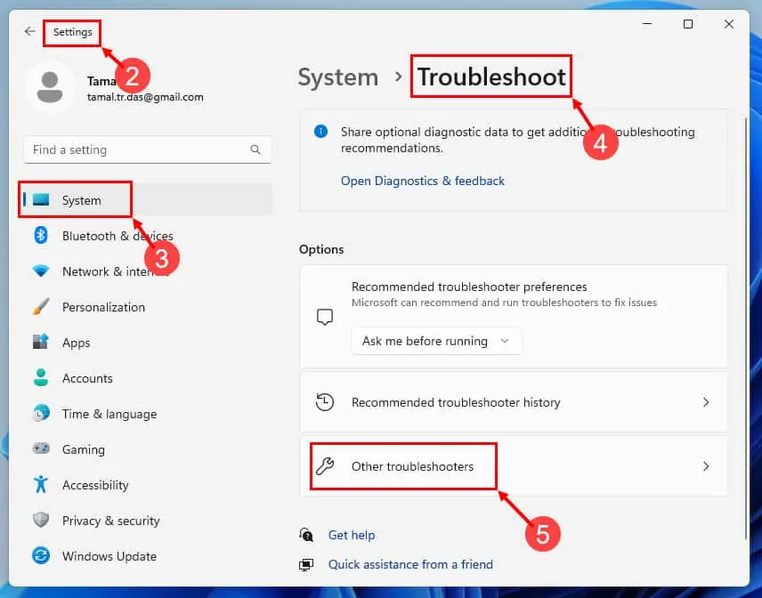 Windows 11 saystem settings troubleshoot