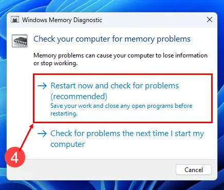 windows memory diagnostic restart